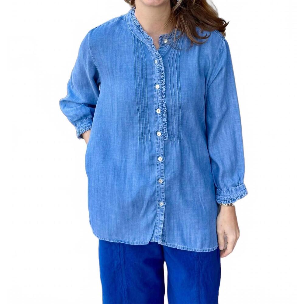 NEW TOOFAN tencel pleats top in denim